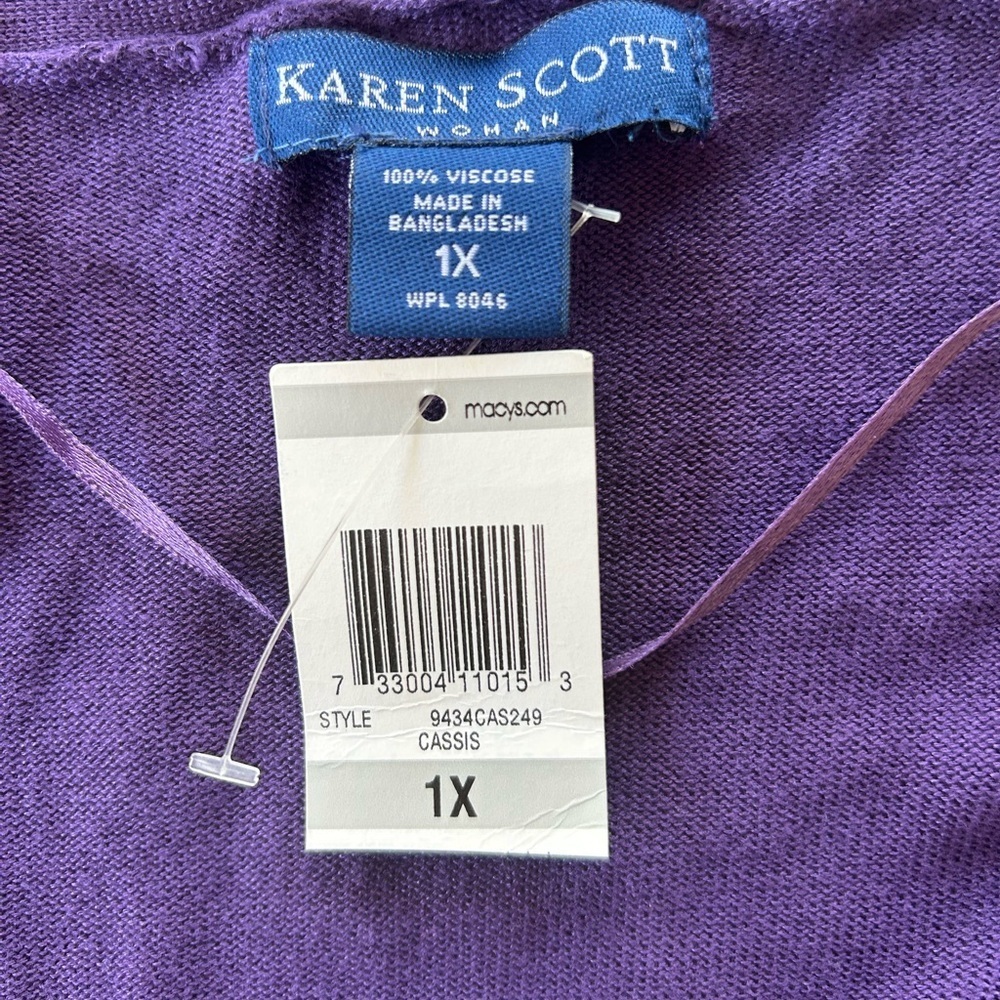 NWT! Karen Scott Purple Women's Sweater cardigan with pockets, size 1X - Picture 8 of 8